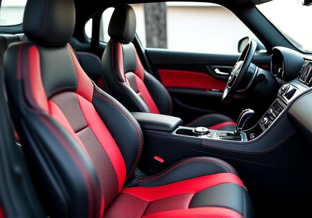 Interior de coche con asientos deportivos retapizados en cuero y Alcántara